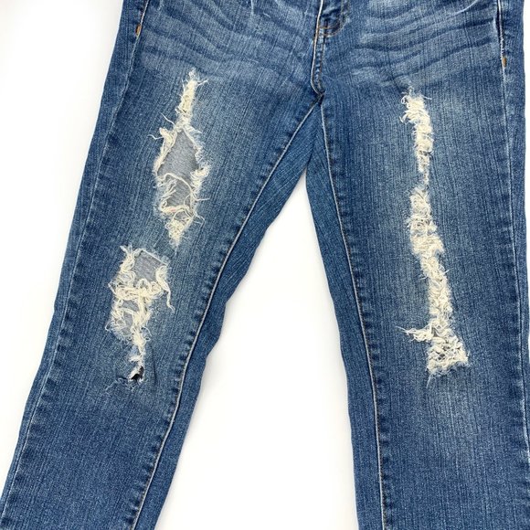 Women's 2.1 Denim Blue Jeans‎ Sz 26 Distressed Ripped Faded Wash Whisker Denim - Picture 2 of 8